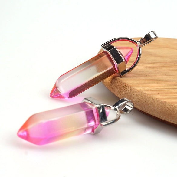 Wholesale Yoga Stone Necklace With Natural Stone Hexagonal Column Pendant Amethyst Hexagonal Prism Double Pointed Bullet Pendant Crystal Material
