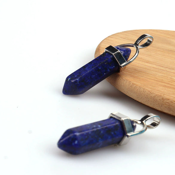 Wholesale Yoga Stone Necklace With Natural Stone Hexagonal Column Pendant Amethyst Hexagonal Prism Double Pointed Bullet Pendant Crystal Material