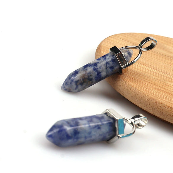 Wholesale Yoga Stone Necklace With Natural Stone Hexagonal Column Pendant Amethyst Hexagonal Prism Double Pointed Bullet Pendant Crystal Material