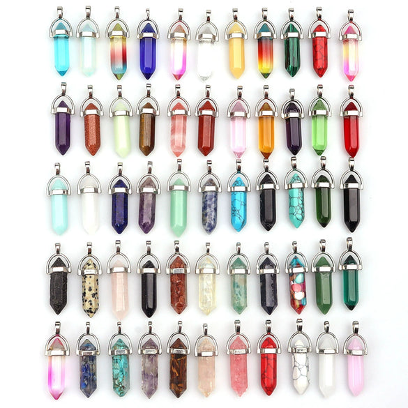 Wholesale Yoga Stone Necklace With Natural Stone Hexagonal Column Pendant Amethyst Hexagonal Prism Double Pointed Bullet Pendant Crystal Material