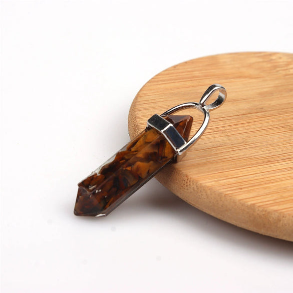 Wholesale Yoga Stone Necklace With Natural Stone Hexagonal Column Pendant Amethyst Hexagonal Prism Double Pointed Bullet Pendant Crystal Material