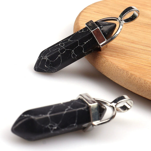 Wholesale Yoga Stone Necklace With Natural Stone Hexagonal Column Pendant Amethyst Hexagonal Prism Double Pointed Bullet Pendant Crystal Material