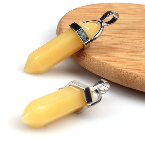 Wholesale Yoga Stone Necklace With Natural Stone Hexagonal Column Pendant Amethyst Hexagonal Prism Double Pointed Bullet Pendant Crystal Material