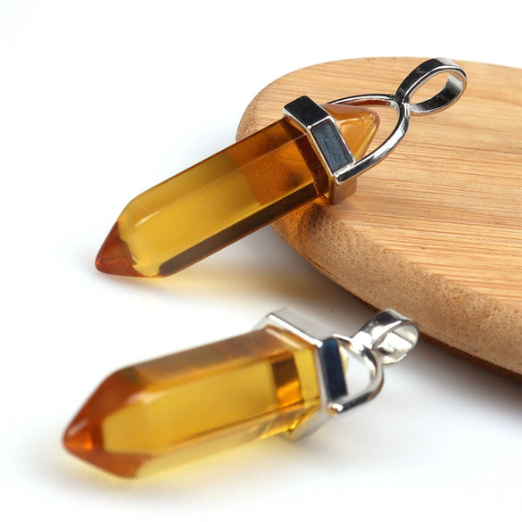 Wholesale Yoga Stone Necklace With Natural Stone Hexagonal Column Pendant Amethyst Hexagonal Prism Double Pointed Bullet Pendant Crystal Material