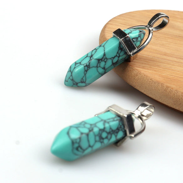 Wholesale Yoga Stone Necklace With Natural Stone Hexagonal Column Pendant Amethyst Hexagonal Prism Double Pointed Bullet Pendant Crystal Material