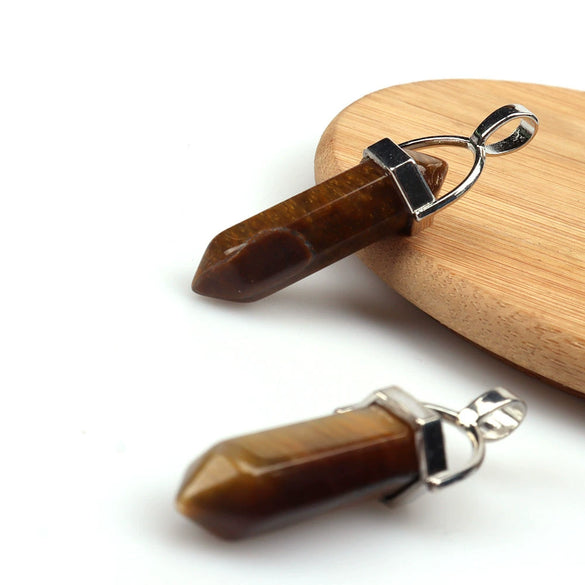 Wholesale Yoga Stone Necklace With Natural Stone Hexagonal Column Pendant Amethyst Hexagonal Prism Double Pointed Bullet Pendant Crystal Material