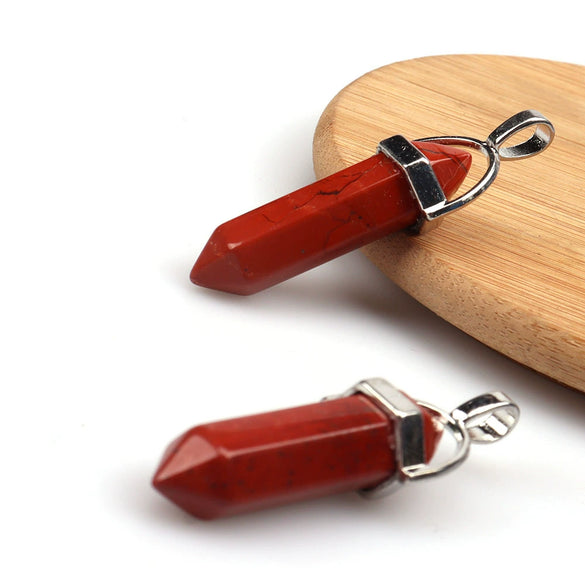 Wholesale Yoga Stone Necklace With Natural Stone Hexagonal Column Pendant Amethyst Hexagonal Prism Double Pointed Bullet Pendant Crystal Material