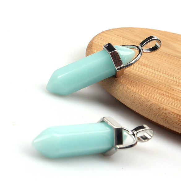 Wholesale Yoga Stone Necklace With Natural Stone Hexagonal Column Pendant Amethyst Hexagonal Prism Double Pointed Bullet Pendant Crystal Material