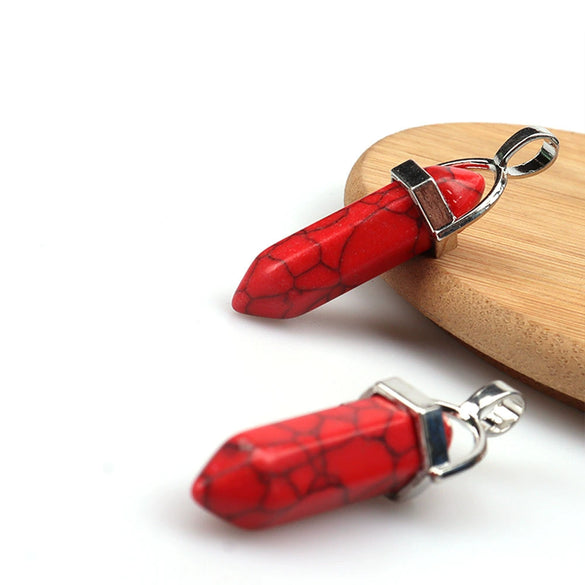 Wholesale Yoga Stone Necklace With Natural Stone Hexagonal Column Pendant Amethyst Hexagonal Prism Double Pointed Bullet Pendant Crystal Material