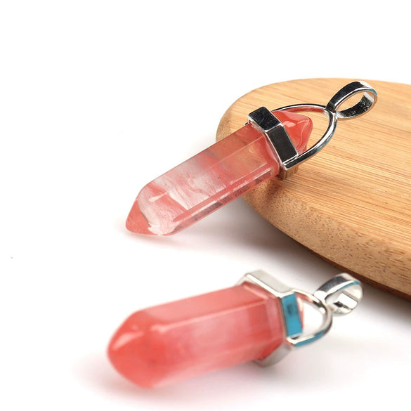 Wholesale Yoga Stone Necklace With Natural Stone Hexagonal Column Pendant Amethyst Hexagonal Prism Double Pointed Bullet Pendant Crystal Material