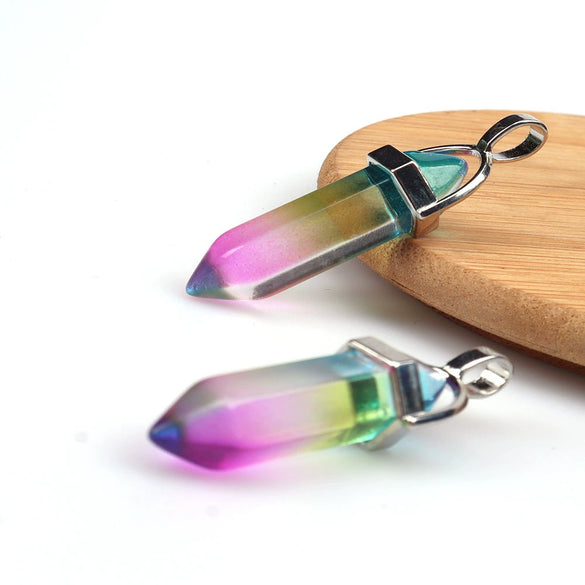 Wholesale Yoga Stone Necklace With Natural Stone Hexagonal Column Pendant Amethyst Hexagonal Prism Double Pointed Bullet Pendant Crystal Material