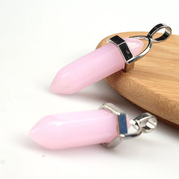 Wholesale Yoga Stone Necklace With Natural Stone Hexagonal Column Pendant Amethyst Hexagonal Prism Double Pointed Bullet Pendant Crystal Material