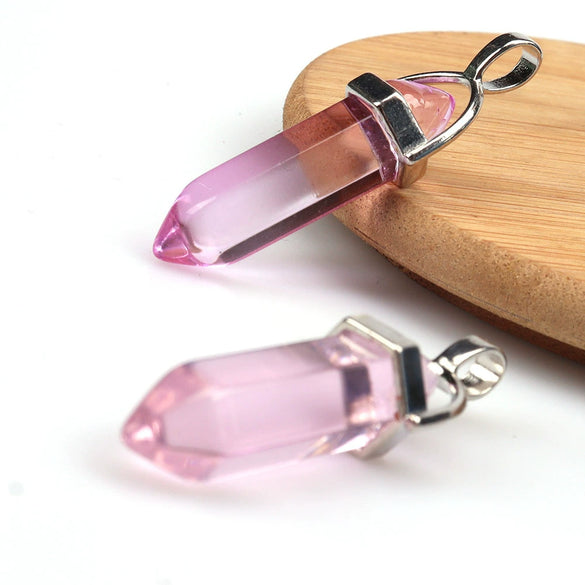 Wholesale Yoga Stone Necklace With Natural Stone Hexagonal Column Pendant Amethyst Hexagonal Prism Double Pointed Bullet Pendant Crystal Material