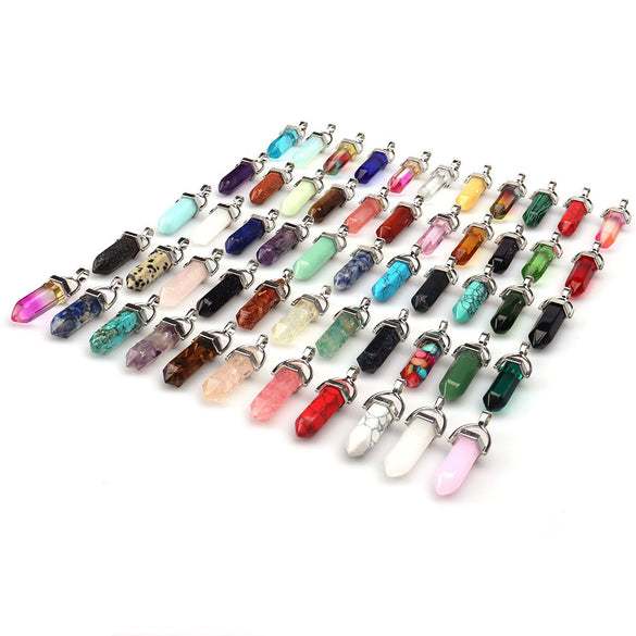Wholesale Yoga Stone Necklace With Natural Stone Hexagonal Column Pendant Amethyst Hexagonal Prism Double Pointed Bullet Pendant Crystal Material