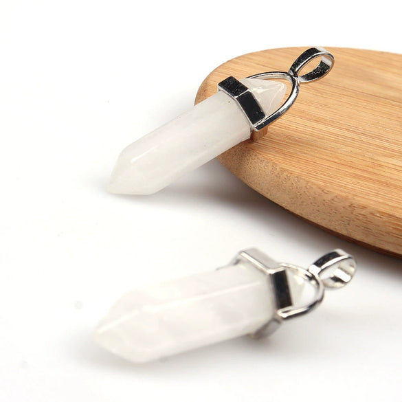 Wholesale Yoga Stone Necklace With Natural Stone Hexagonal Column Pendant Amethyst Hexagonal Prism Double Pointed Bullet Pendant Crystal Material