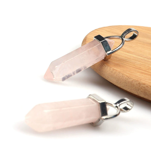 Wholesale Yoga Stone Necklace With Natural Stone Hexagonal Column Pendant Amethyst Hexagonal Prism Double Pointed Bullet Pendant Crystal Material