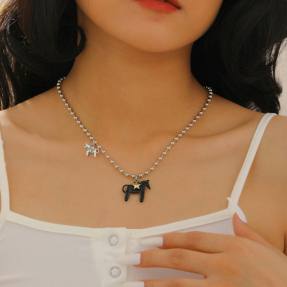 Wholesale Zinc Alloy Animal Zodiac Glazed Pony Pendant Necklace With Regular Chain And Electroplating Design