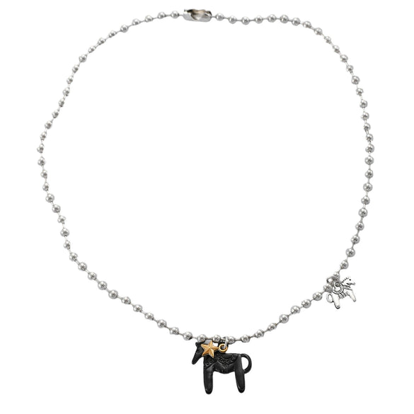 Wholesale Zinc Alloy Animal Zodiac Glazed Pony Pendant Necklace With Regular Chain And Electroplating Design