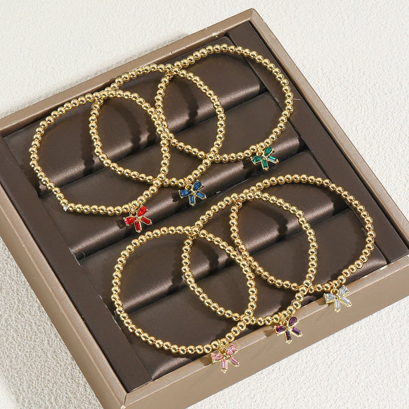 Wholesale Zinc Alloy Bow Pendant Beaded Electroplated Women's Bracelet
