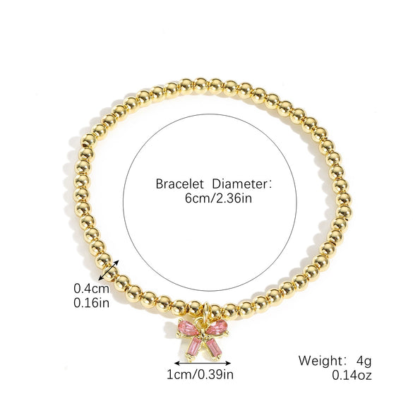Wholesale Zinc Alloy Bow Pendant Beaded Electroplated Women's Bracelet