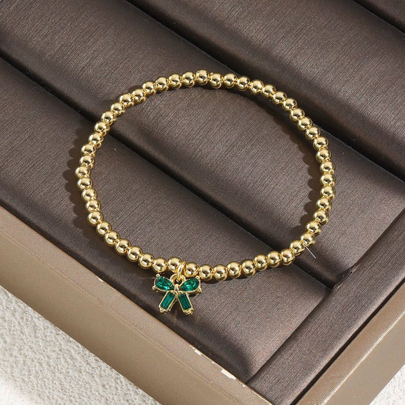 Wholesale Zinc Alloy Bow Pendant Beaded Electroplated Women's Bracelet