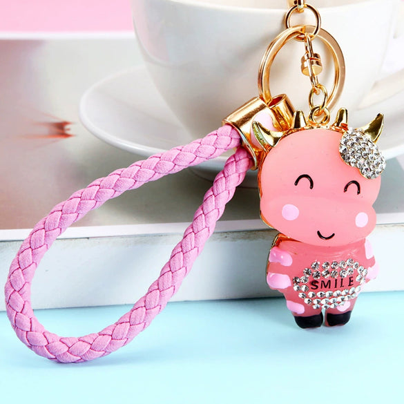 Wholesale Zinc Alloy Braided Rope Cow Car Key Chain For Female As Creative Bag Pendant