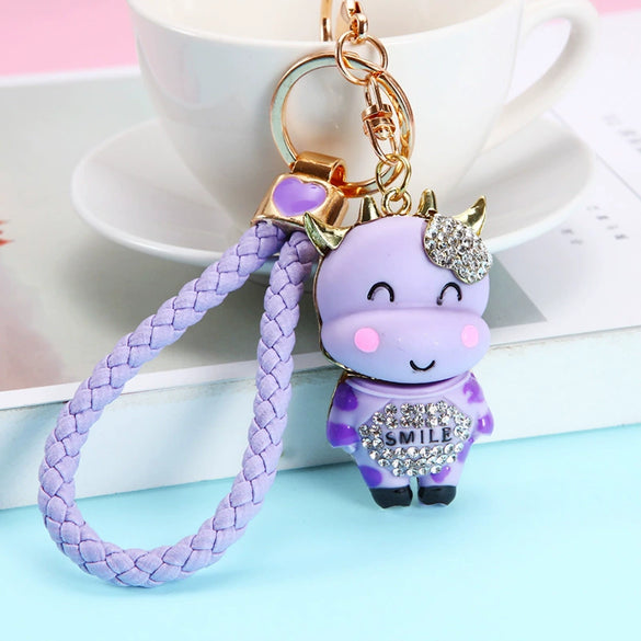 Wholesale Zinc Alloy Braided Rope Cow Car Key Chain For Female As Creative Bag Pendant