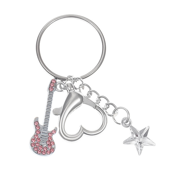 Wholesale Zinc Alloy Electric Guitar Star Bass Keychain Pendant With Electroplating Treatment Y2k Retro Style