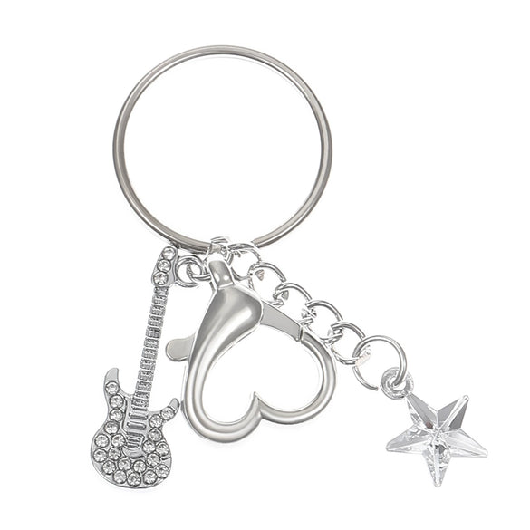 Wholesale Zinc Alloy Electric Guitar Star Bass Keychain Pendant With Electroplating Treatment Y2k Retro Style