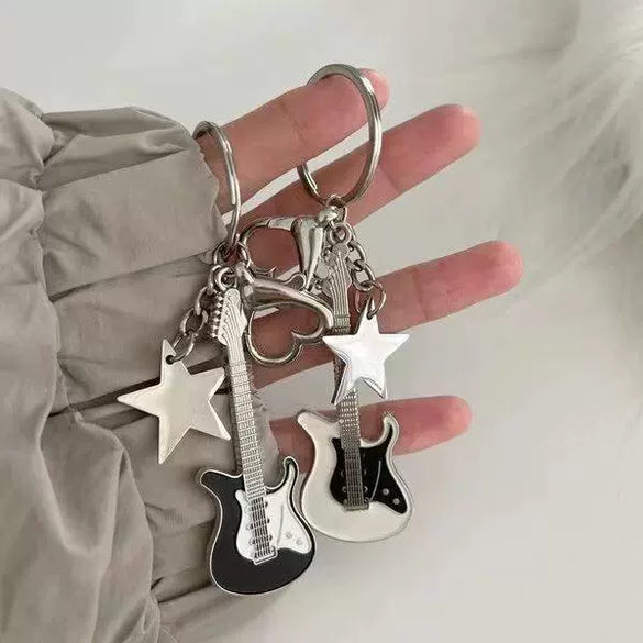 Wholesale Zinc Alloy Electric Guitar Star Bass Keychain Pendant With Electroplating Treatment Y2k Retro Style