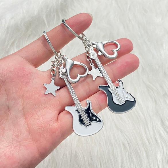 Wholesale Zinc Alloy Electric Guitar Star Bass Keychain Pendant With Electroplating Treatment Y2k Retro Style