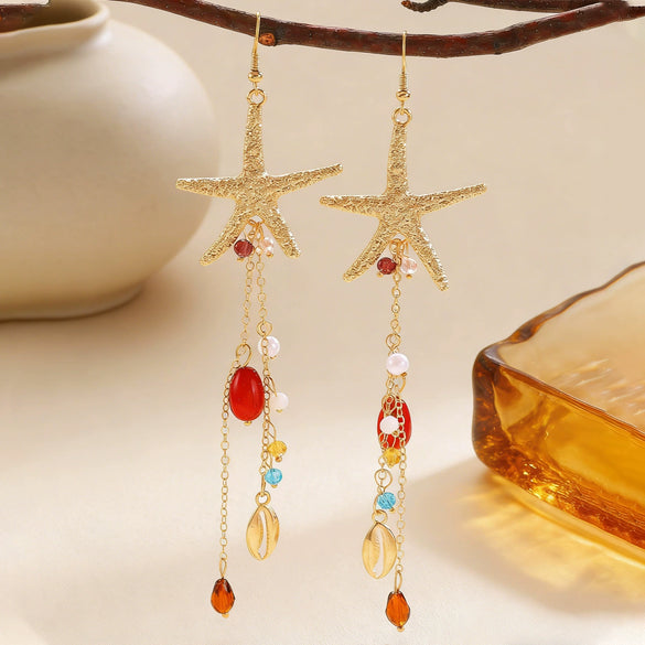Wholesale Zinc Alloy Electroplated Starfish And Conch Marine Life Style Jewelry Set For Women