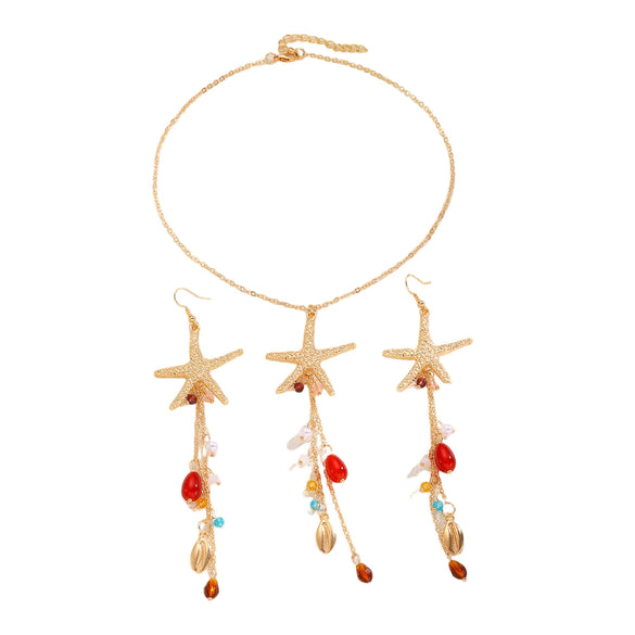 Wholesale Zinc Alloy Electroplated Starfish And Conch Marine Life Style Jewelry Set For Women