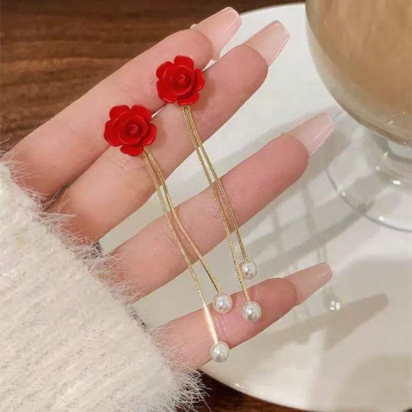 Wholesale Zinc Alloy Flower Tassel Stud Earrings For Women Light Luxury Style Electroplated