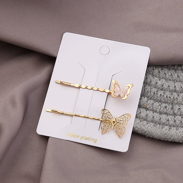 Wholesale Zinc Alloy Forest Style Butterfly Bow Tie Flower Electroplated Women's Word Clip Hairpin Set
