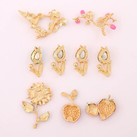 Wholesale Zinc Alloy Gemstone Tulip Strawberry Diy Jewelry Accessories Clogs Decoration Mobile Phone Stickers Electroplated For Women