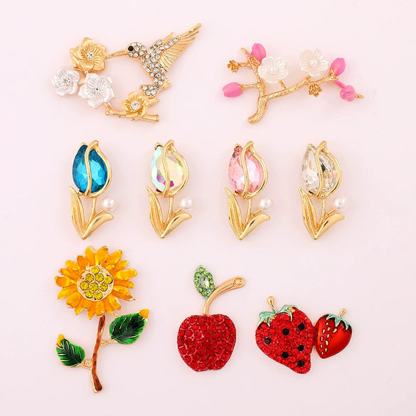 Wholesale Zinc Alloy Gemstone Tulip Strawberry Diy Jewelry Accessories Clogs Decoration Mobile Phone Stickers Electroplated For Women