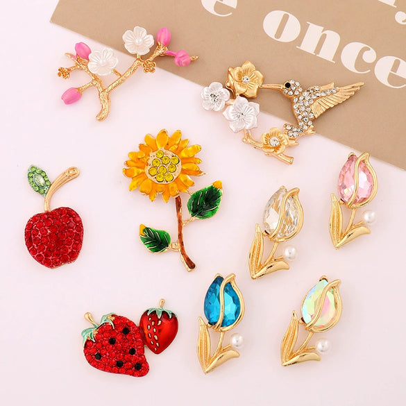 Wholesale Zinc Alloy Gemstone Tulip Strawberry Diy Jewelry Accessories Clogs Decoration Mobile Phone Stickers Electroplated For Women