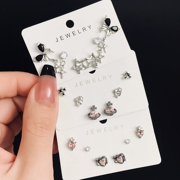 Wholesale Zinc Alloy Geometric Retro Dark Style Electroplated Unisex Earrings Three Piece Suit