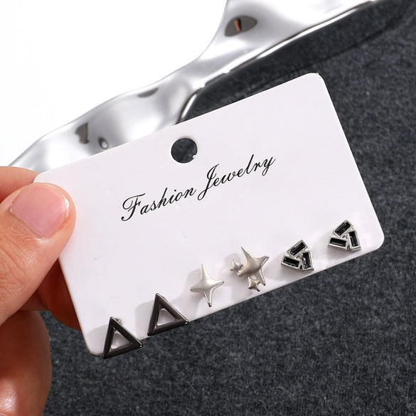 Wholesale Zinc Alloy Geometric Retro Dark Style Electroplated Unisex Earrings Three Piece Suit