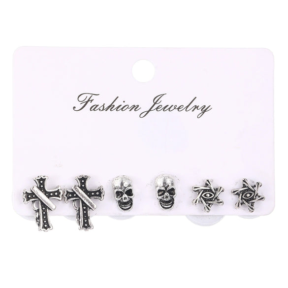 Wholesale Zinc Alloy Geometric Retro Dark Style Electroplated Unisex Earrings Three Piece Suit
