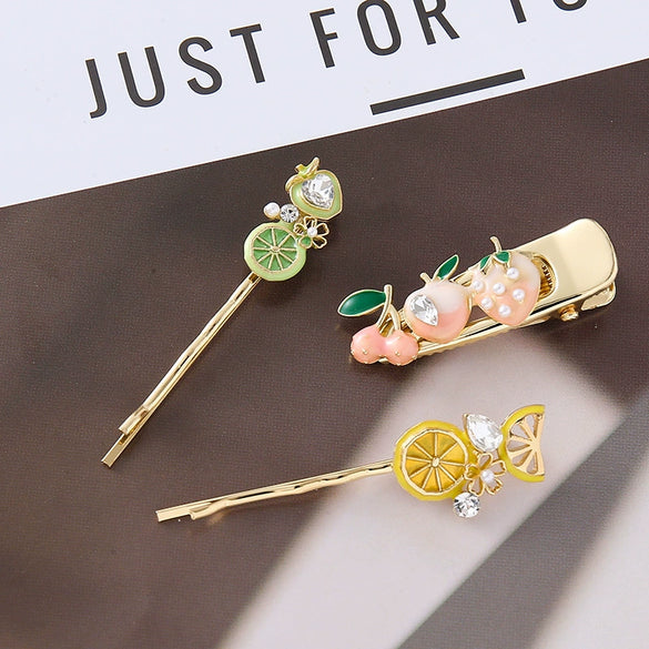 Wholesale Zinc Alloy Handmade Fruitstyle Rhinestone Pearl Hairpin For Women