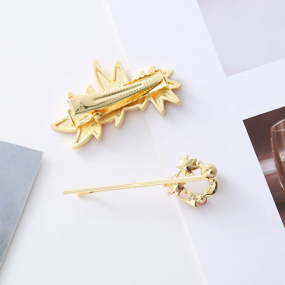 Wholesale Zinc Alloy Handmade Maple Leaf Glitter Hairpin For Girls Fashion Hair Accessories
