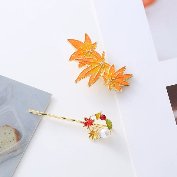 Wholesale Zinc Alloy Handmade Maple Leaf Glitter Hairpin For Girls Fashion Hair Accessories