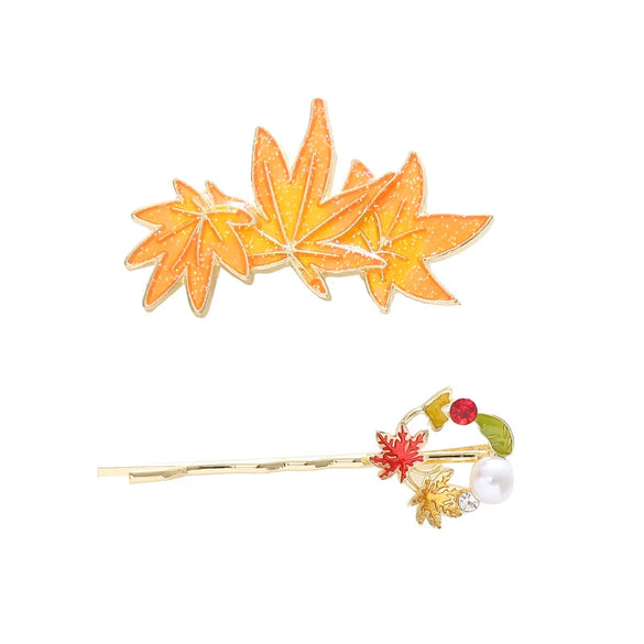 Wholesale Zinc Alloy Handmade Maple Leaf Glitter Hairpin For Girls Fashion Hair Accessories