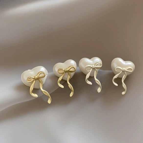 Wholesale Zinc Alloy Heart Bow Earrings For Women Light Luxury Electroplated