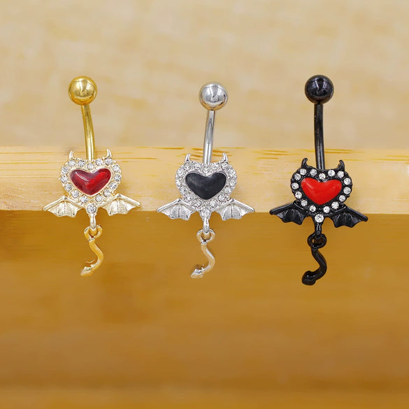 Wholesale Zinc Alloy Heart Shape Bat Navel Ring Gold Plated