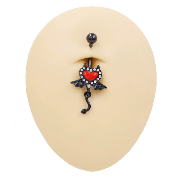 Wholesale Zinc Alloy Heart Shape Bat Navel Ring Gold Plated