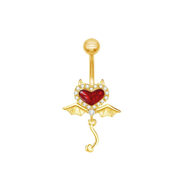 Wholesale Zinc Alloy Heart Shape Bat Navel Ring Gold Plated