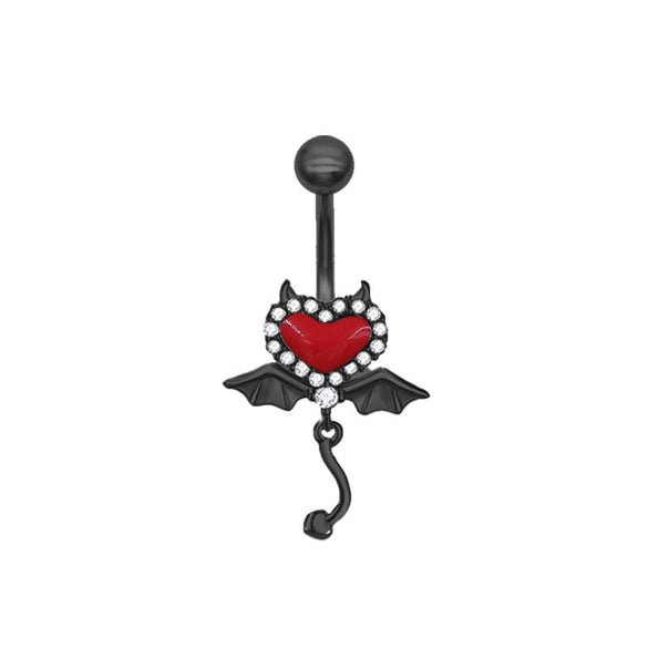 Wholesale Zinc Alloy Heart Shape Bat Navel Ring Gold Plated